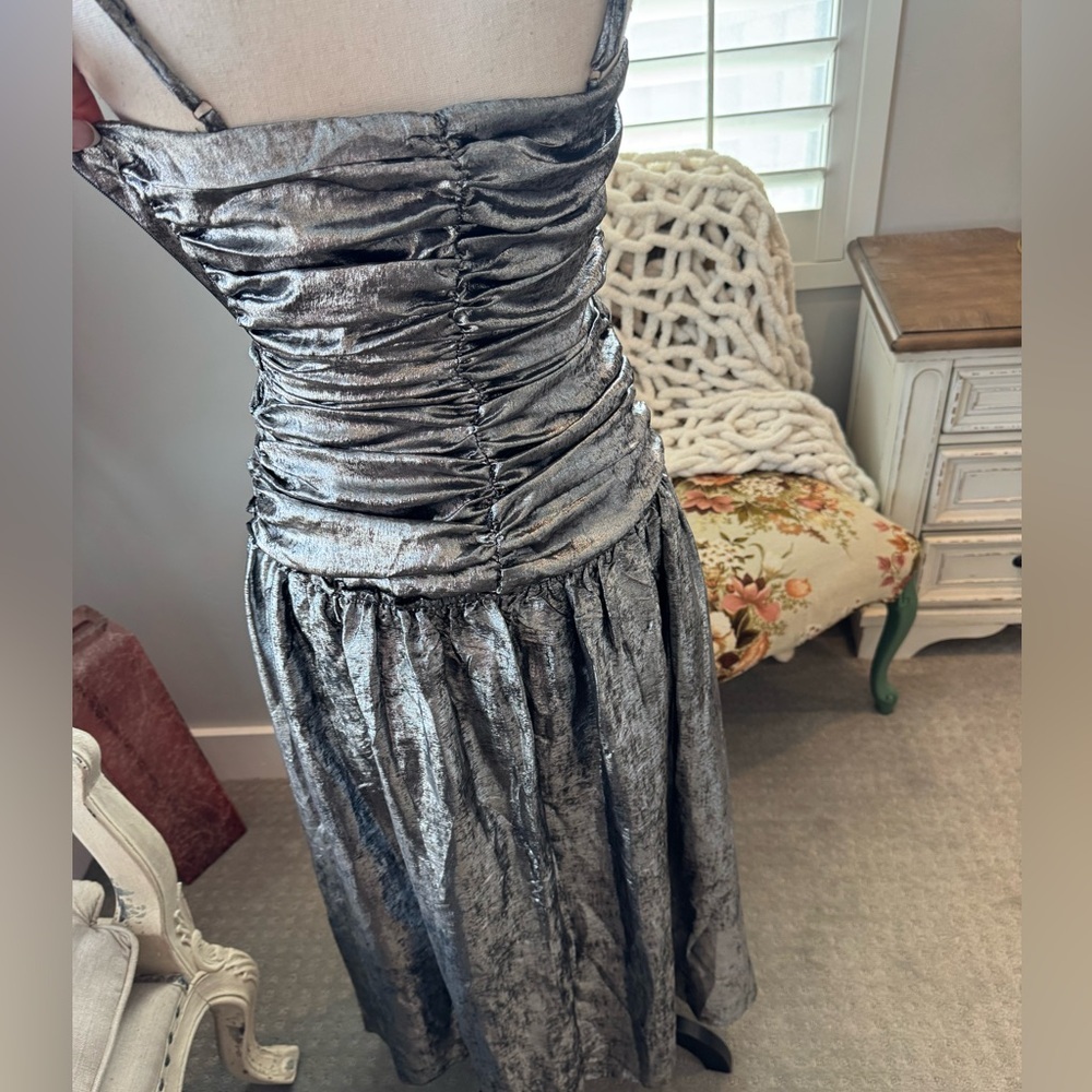 Anthropologie LAMAISÉ Studio Metallic Ruched Dress NWT $298 XS Silver - Picture 5 of 11
